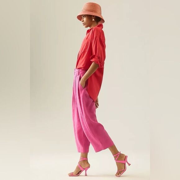 By Anthropologie | Cropped Pleated Trousers Pink Pants - Picture 3 of 11